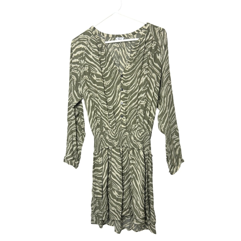 Rails Dress M Jasmine‎ Safari Wild Cat Green Zebra Print Smocked Waist vacation